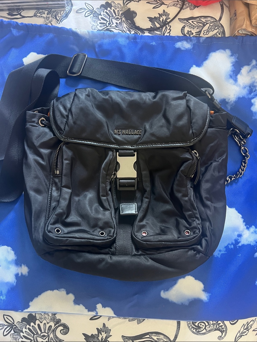 MZ Wallace Black Nylon crossbody Bag with Front Buckle